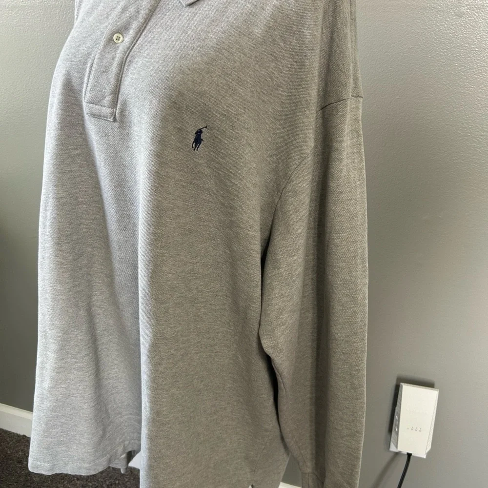Polo Ralph Lauren men’s 4X fleece lined long sleeve polo shirt light gray color‎